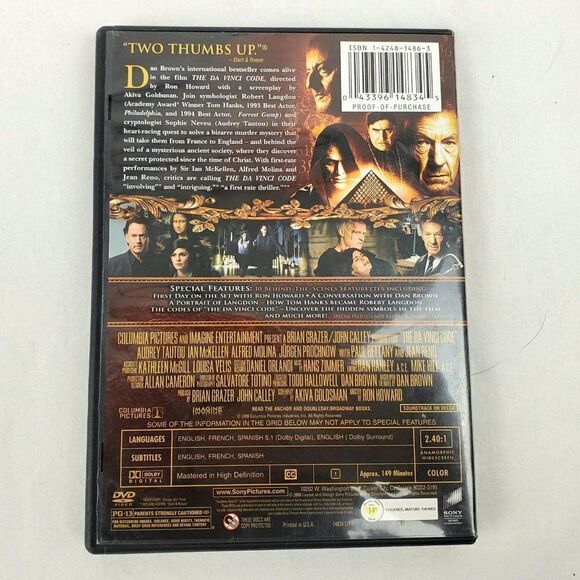 The DaVinci Code Tom Hanks DVD - Picture 4 of 4